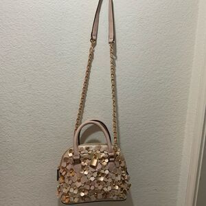 New Aldo Floral Top Handle Handbag crossbody pale pink metallic